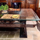 Aqua Table Cover with Brown Textile Lace