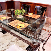 Aqua Table Cover with Brown Textile Lace