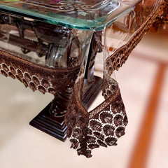 Aqua Table Cover with Brown Textile Lace