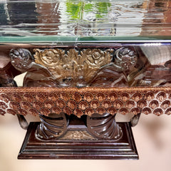Aqua Table Cover with Brown Textile Lace