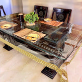 Aqua Table Cover with Golden Textile Lace