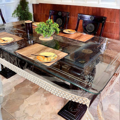 Aqua Table Cover with Cream Textile Lace