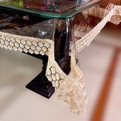 Aqua Table Cover with Cream Textile Lace