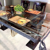 Aqua Table Cover with Grey Textile Lace