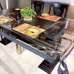 Aqua Table Cover with Grey Textile Lace