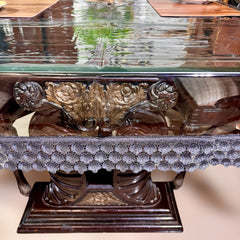 Aqua Table Cover with Grey Textile Lace