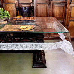Aqua Table Cover with White PVC lace