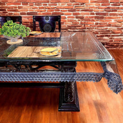 Aqua Table Cover with Grey Textile Lace