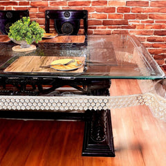 Aqua Table Cover with Cream Textile Lace