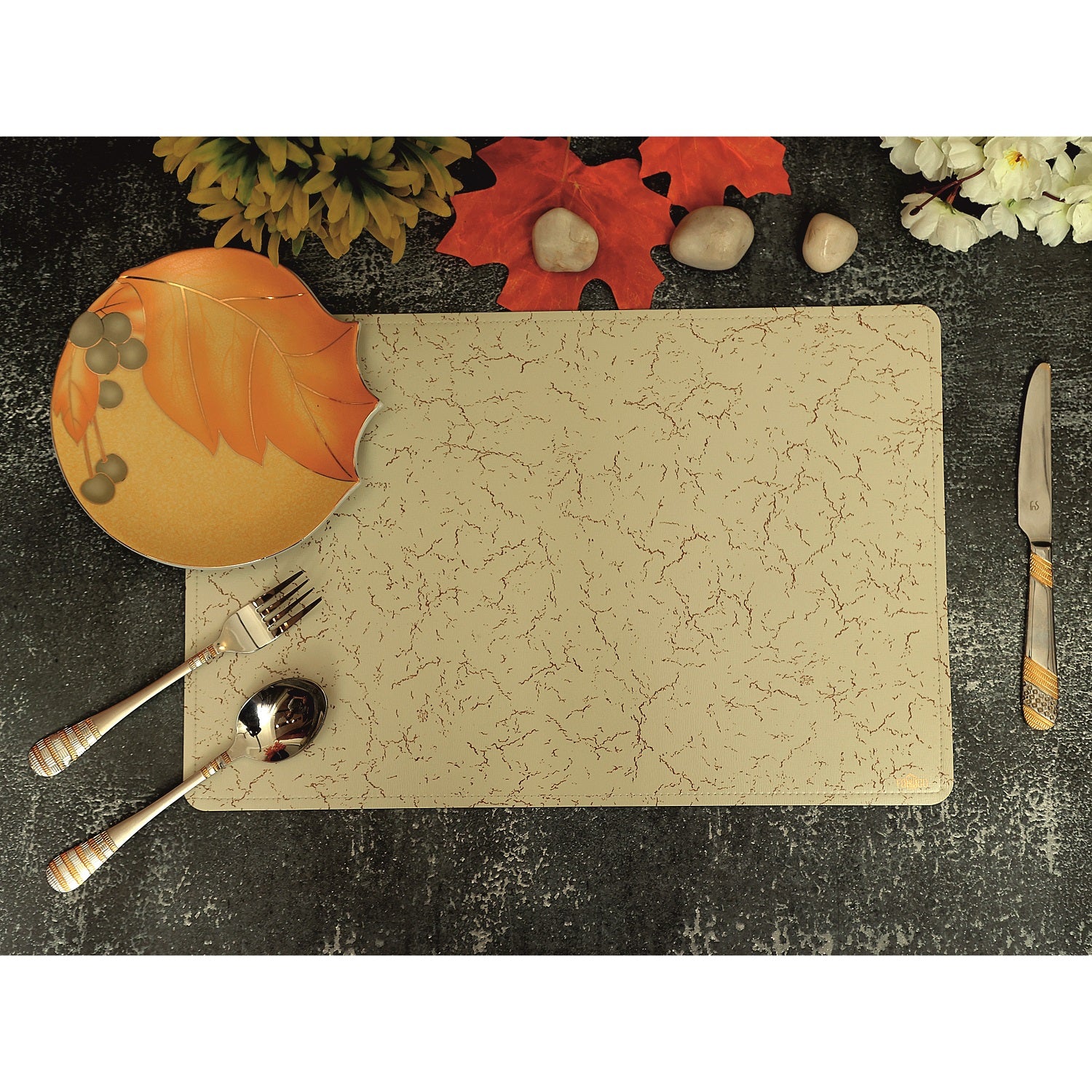 beige  anti slip table mat with plate