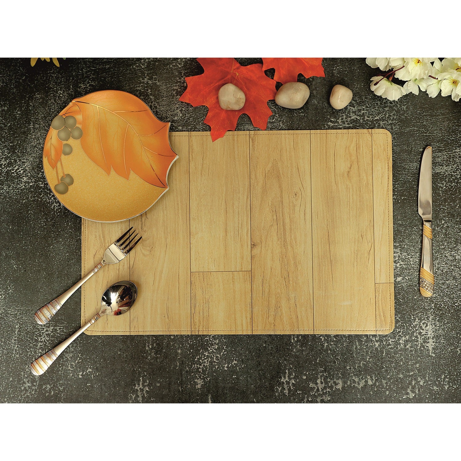 beige  anti slip table mat with plate