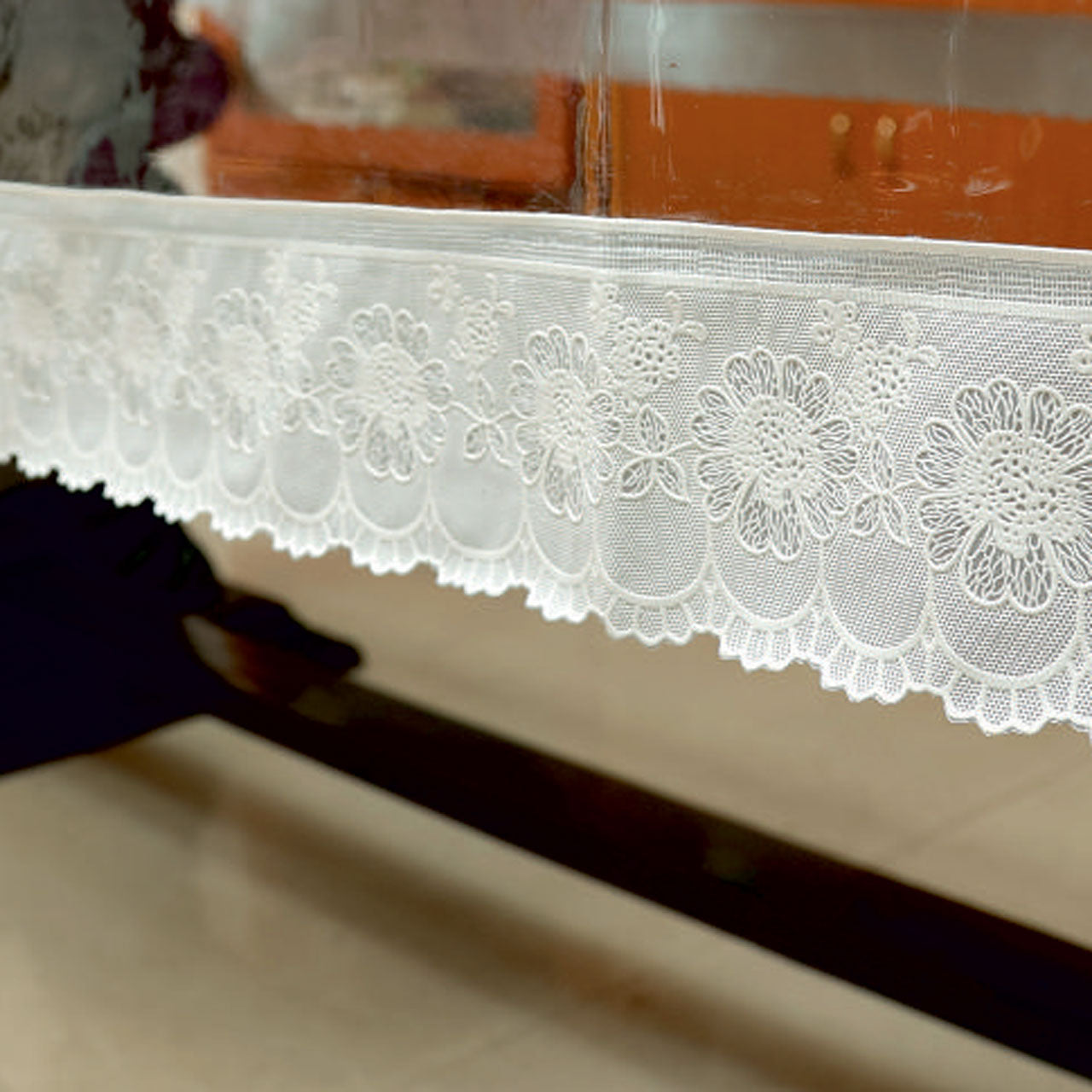 Aqua Table Cover with White PVC lace