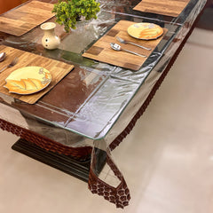 Aqua Table Cover with Brown Textile Lace